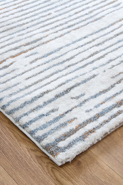 Mosaic Distressed Lines Blue Rug - INDU005