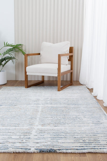 Mosaic Distressed Lines Blue Rug - INDU005