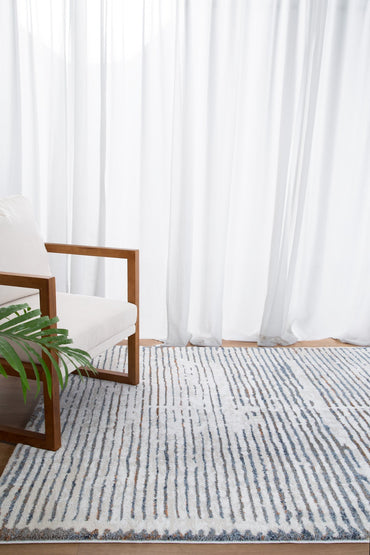 Mosaic Distressed Lines Blue Rug - INDU005