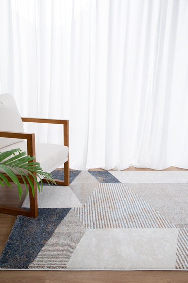 Mosaic Geometric Shapes Blue Multi Rug - INDU006