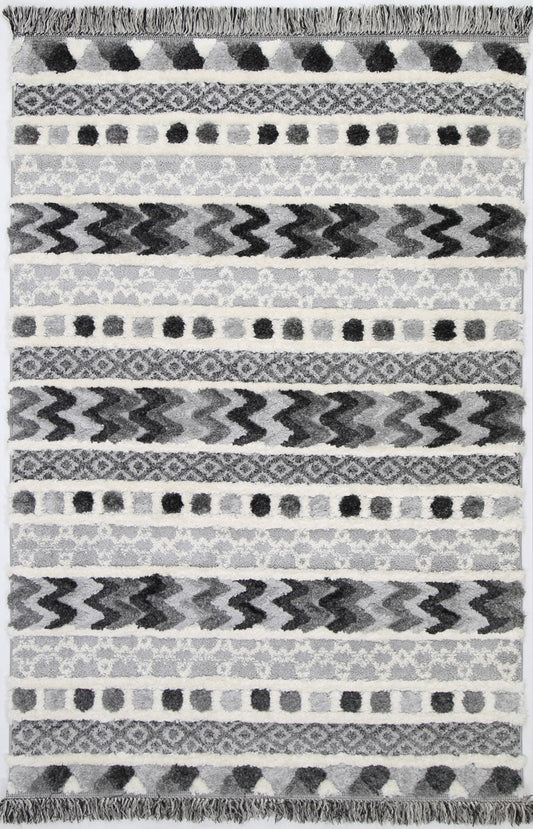 Covea Tribal Carved Cream Anthracite Rug