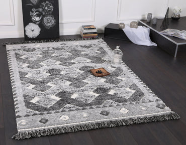Covea Tribal Carved Lines Cream Anthracite Rug