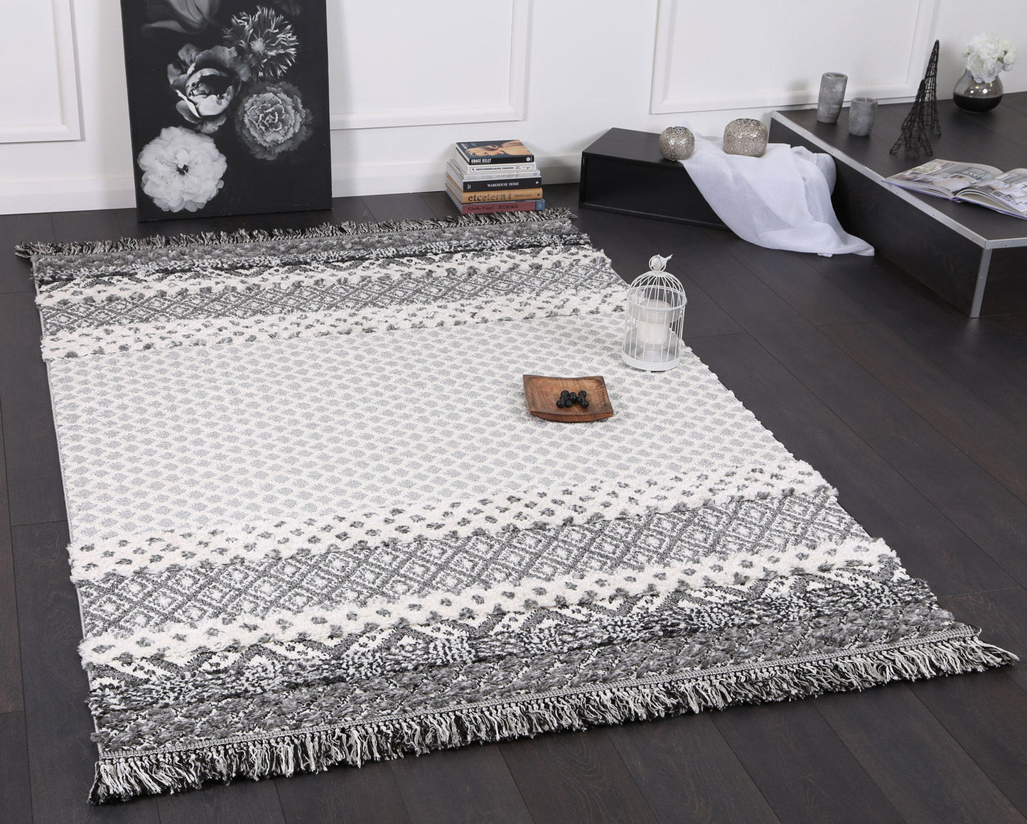 Covea Tribal Edge Cream Anthracite Rug