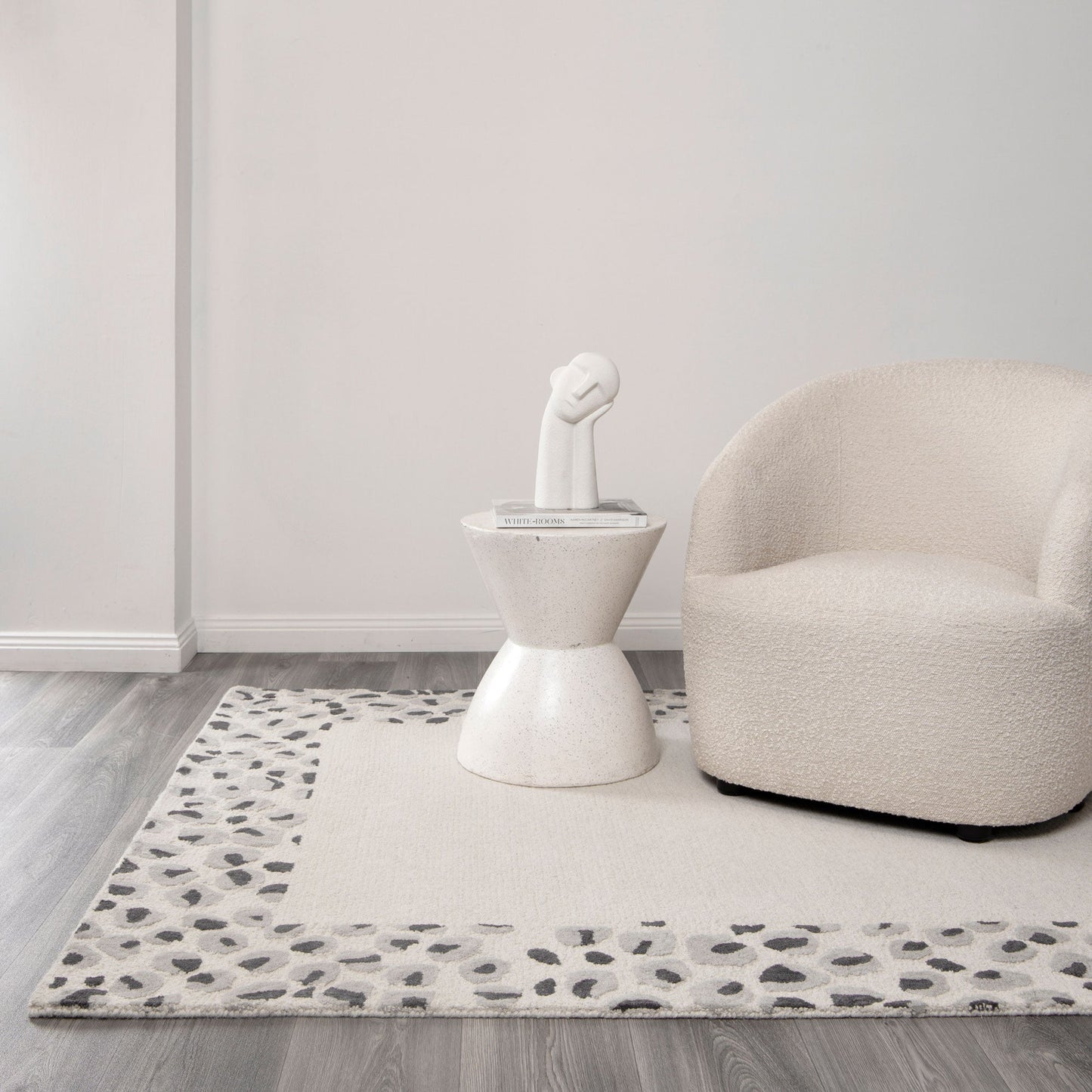 Frayla Leopard Cream Grey Wool Rug