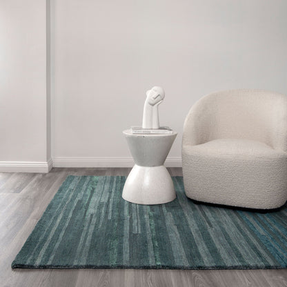 Frayla Linear Teal Wool Rug