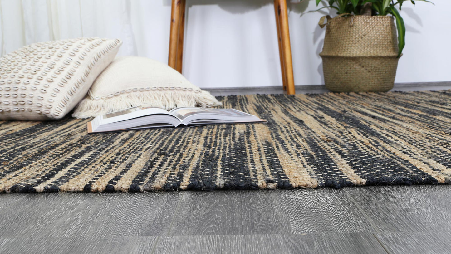 Earthen Grey Stipe Natural Jute Rug