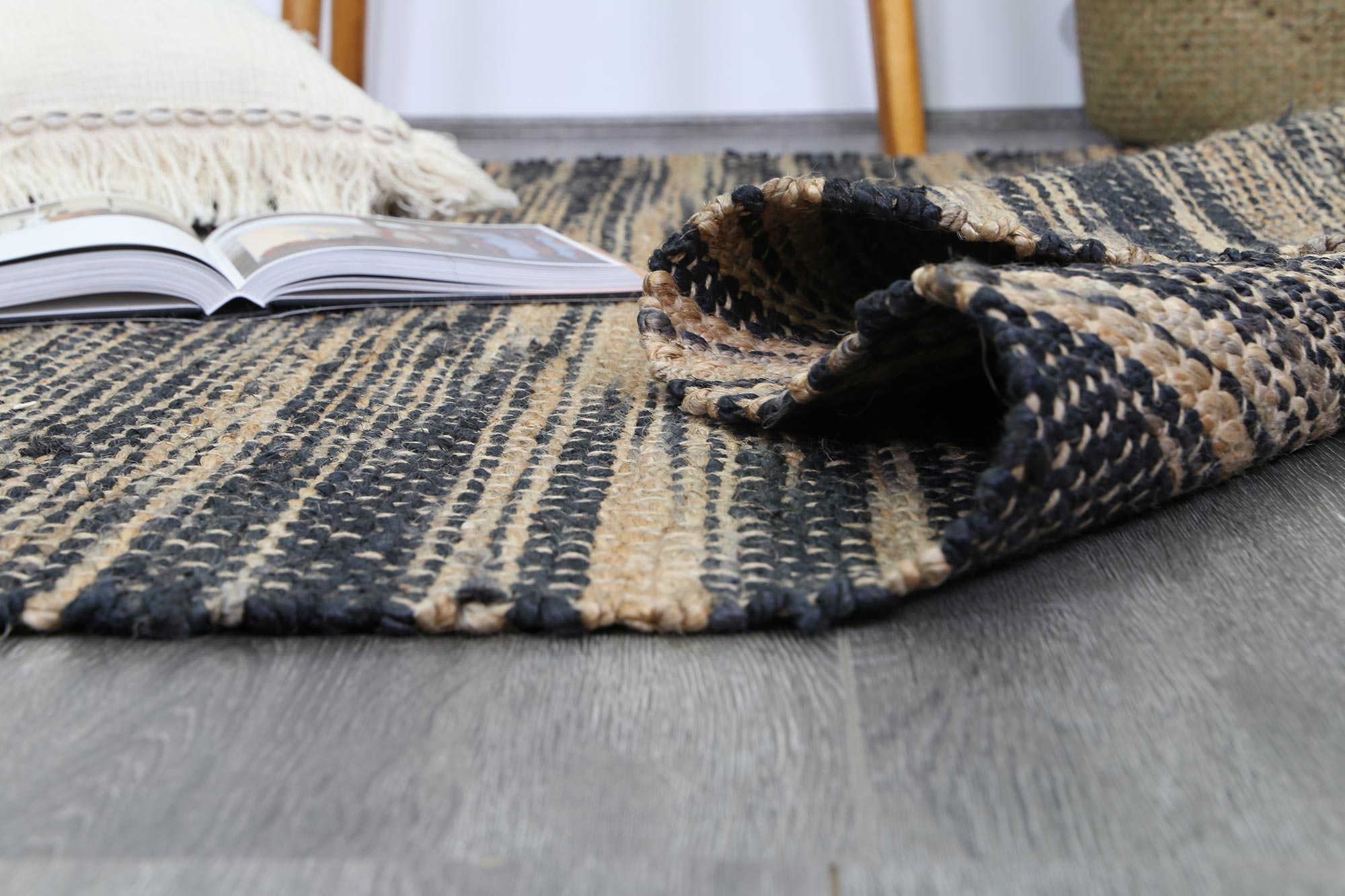 Earthen Grey Stipe Natural Jute Rug