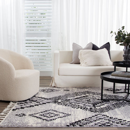 Quarry  Slate Aztec Grey Geometric Rug