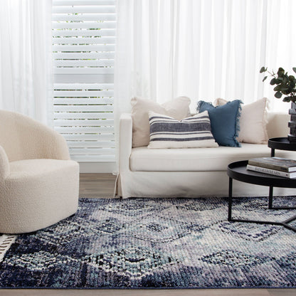 Quarry  Slate Incan Blue Geometric Rug