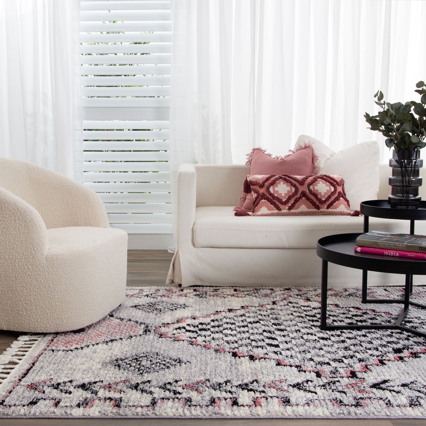 Quarry  Slate Tocapus Blush Geometric Rug