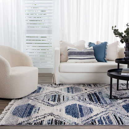 Quarry  Slate Diamond Blue Geometric Rug