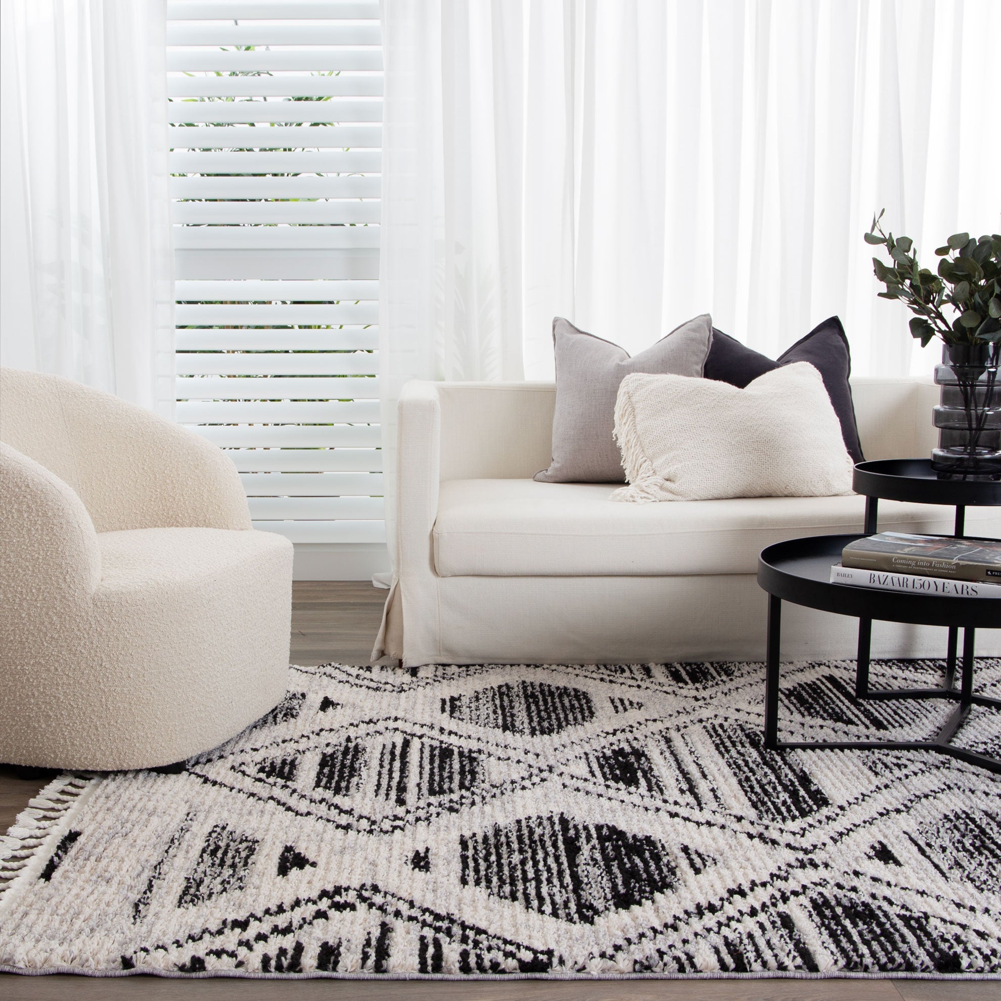 Quarry  Slate Diamond Black & White Geometric Rug