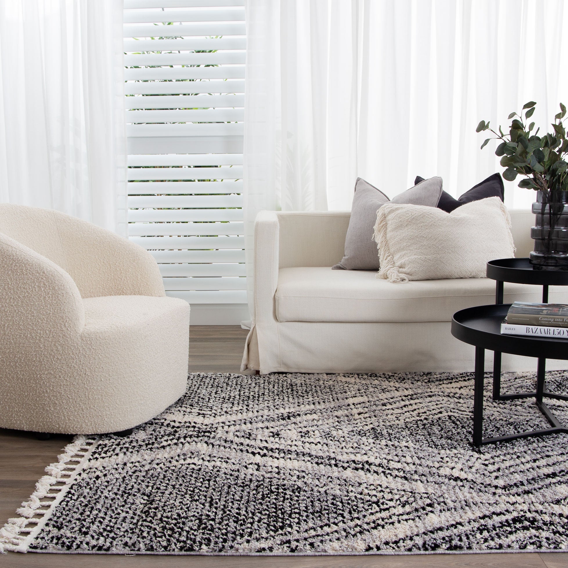 Quarry  Slate Harlequin Black & White Geometric Rug