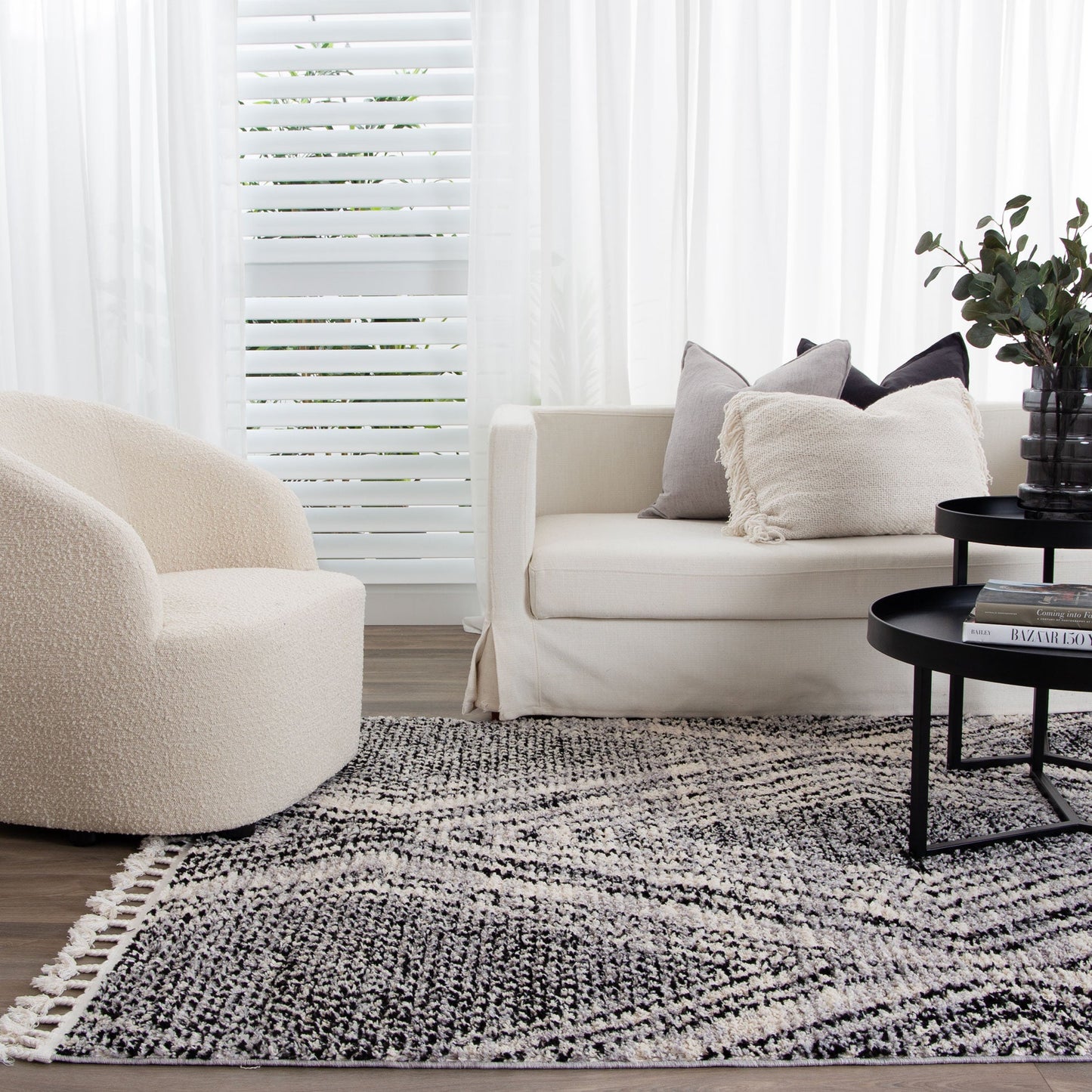 Quarry  Slate Harlequin Black & White Geometric Rug