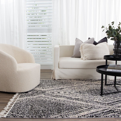 Quarry  Slate Harlequin Black & White Geometric Rug