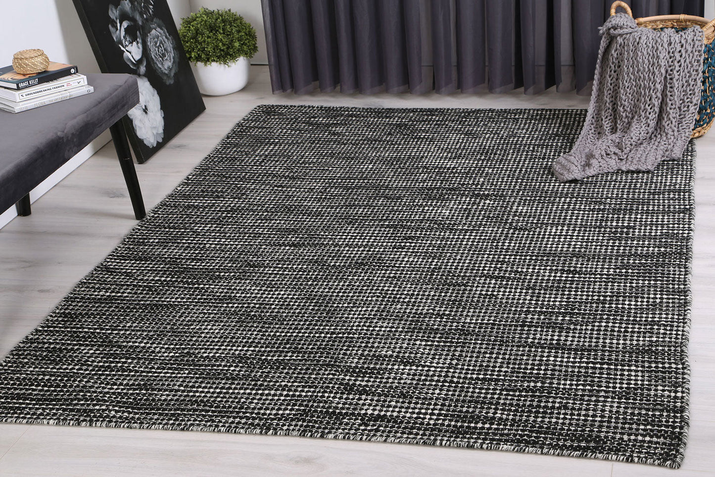 Elsinore Black & White Reversible Wool Rug