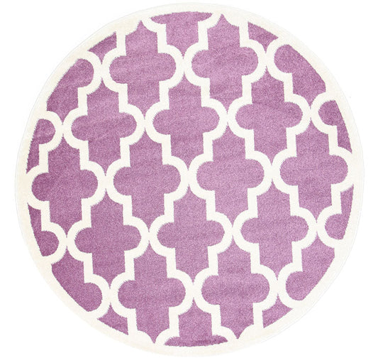 Stilo  Violet Pink and White Lattice Pattern Kids Round Rug