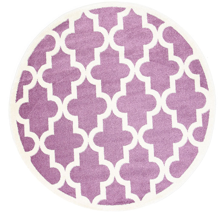 Stilo  Violet Pink and White Lattice Pattern Kids Round Rug
