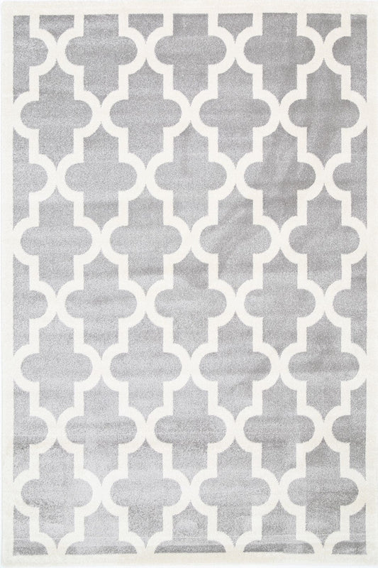 Stilo  Light Grey and White Lattice Pattern Kids Rug