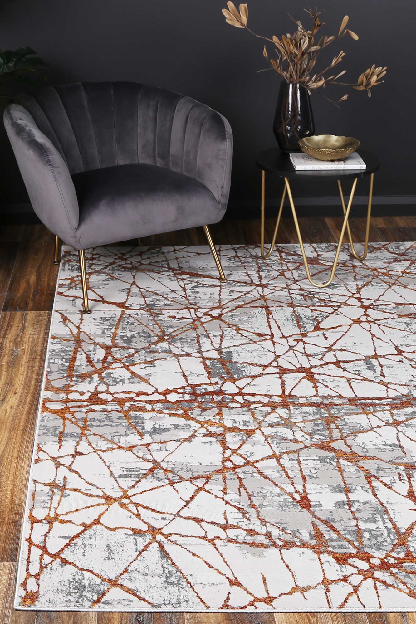 Motifera James Grey & Orange Geometric Rug