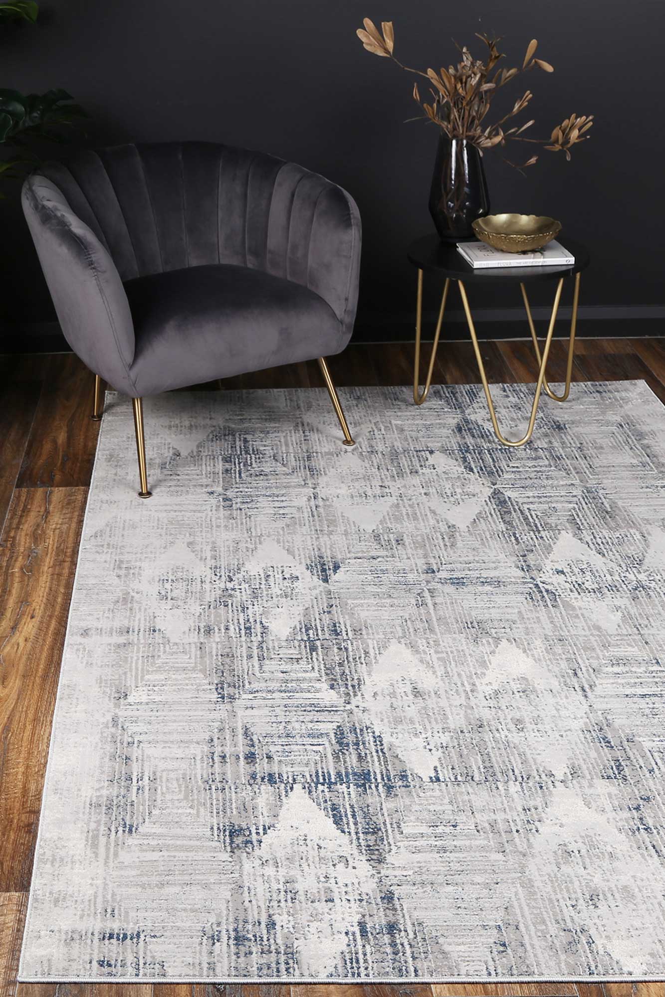 Motifera Harlequinn Grey & Blue Geometric Rug