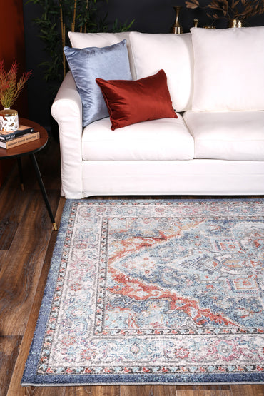 Glenmere Maykel Blue & Terracotta Transitional Rug