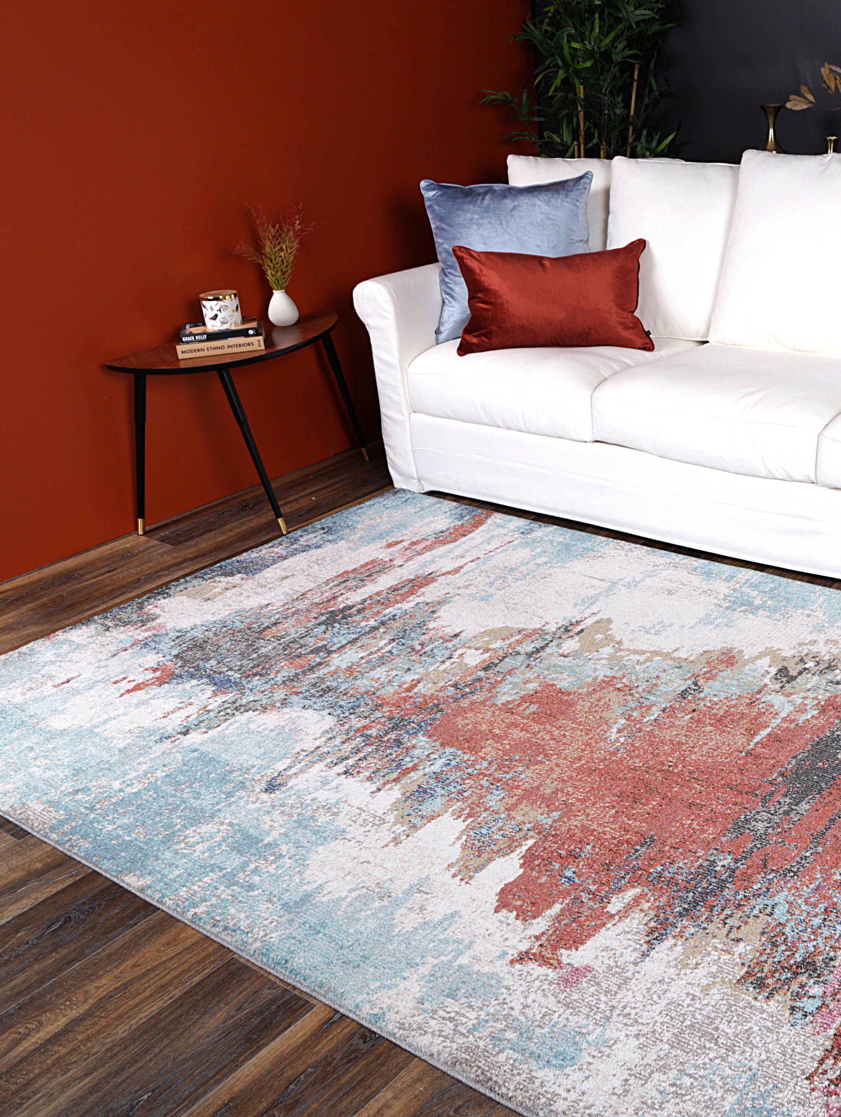 Glenmere Jorge Blue & Terracotta Abstract Rug