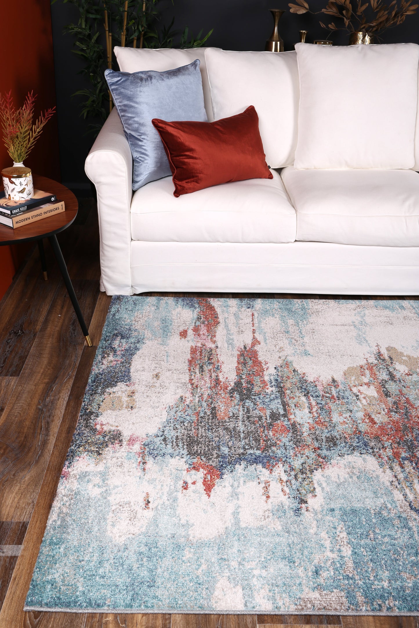 Glenmere Jorge Blue & Terracotta Abstract Rug