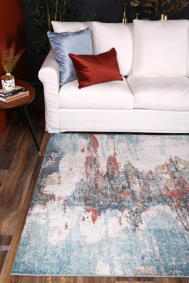 Glenmere Jorge Blue & Terracotta Abstract Rug