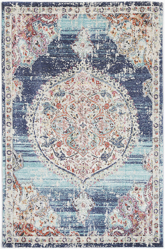 Glenmere Hollow Medalion Transitional Navy & Multi Rug
