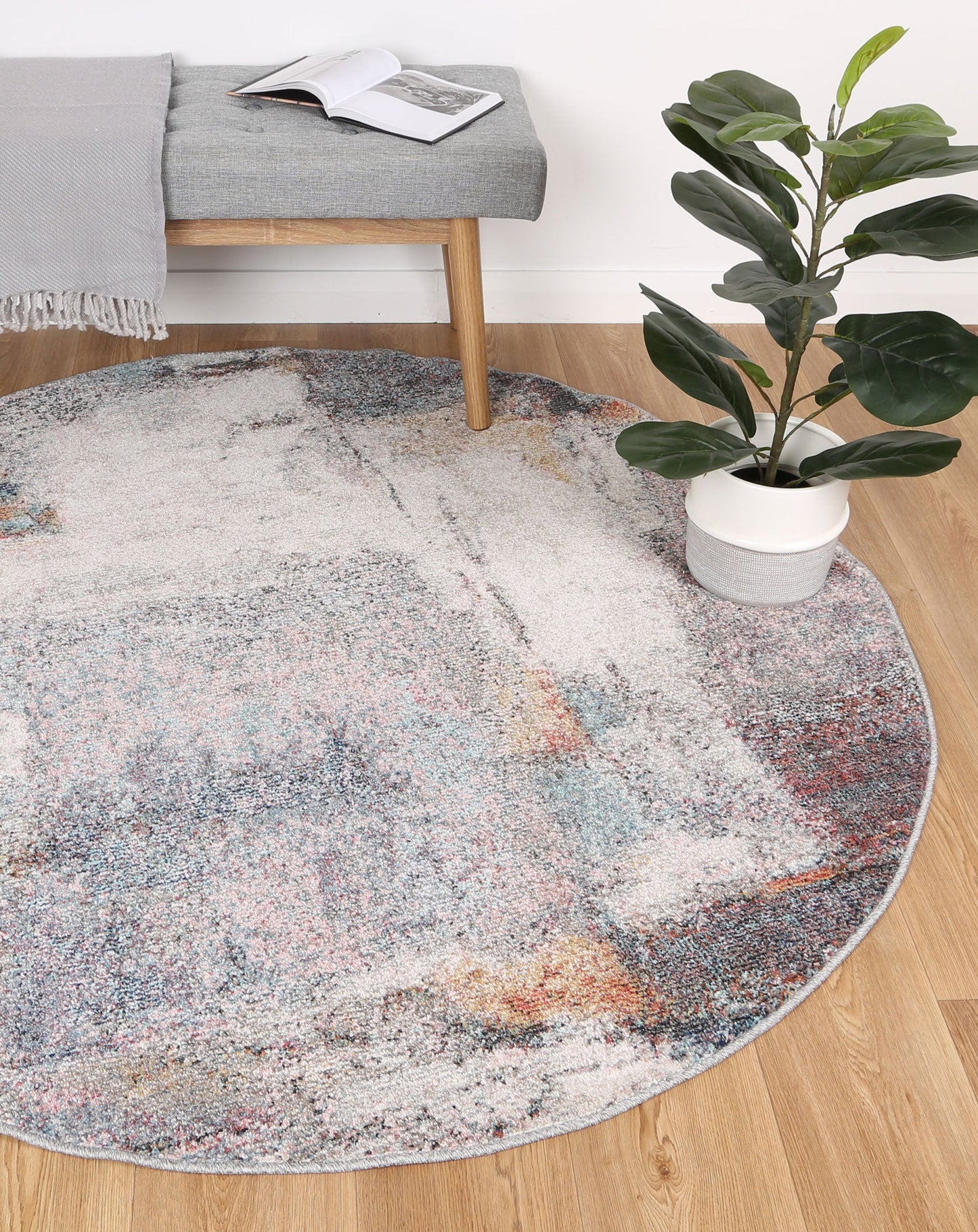 Glenmere Aveza Abstract Grey Round Rug
