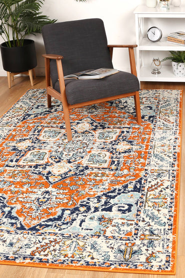 Roselle Messina Orange & Blue Transitonal Rug