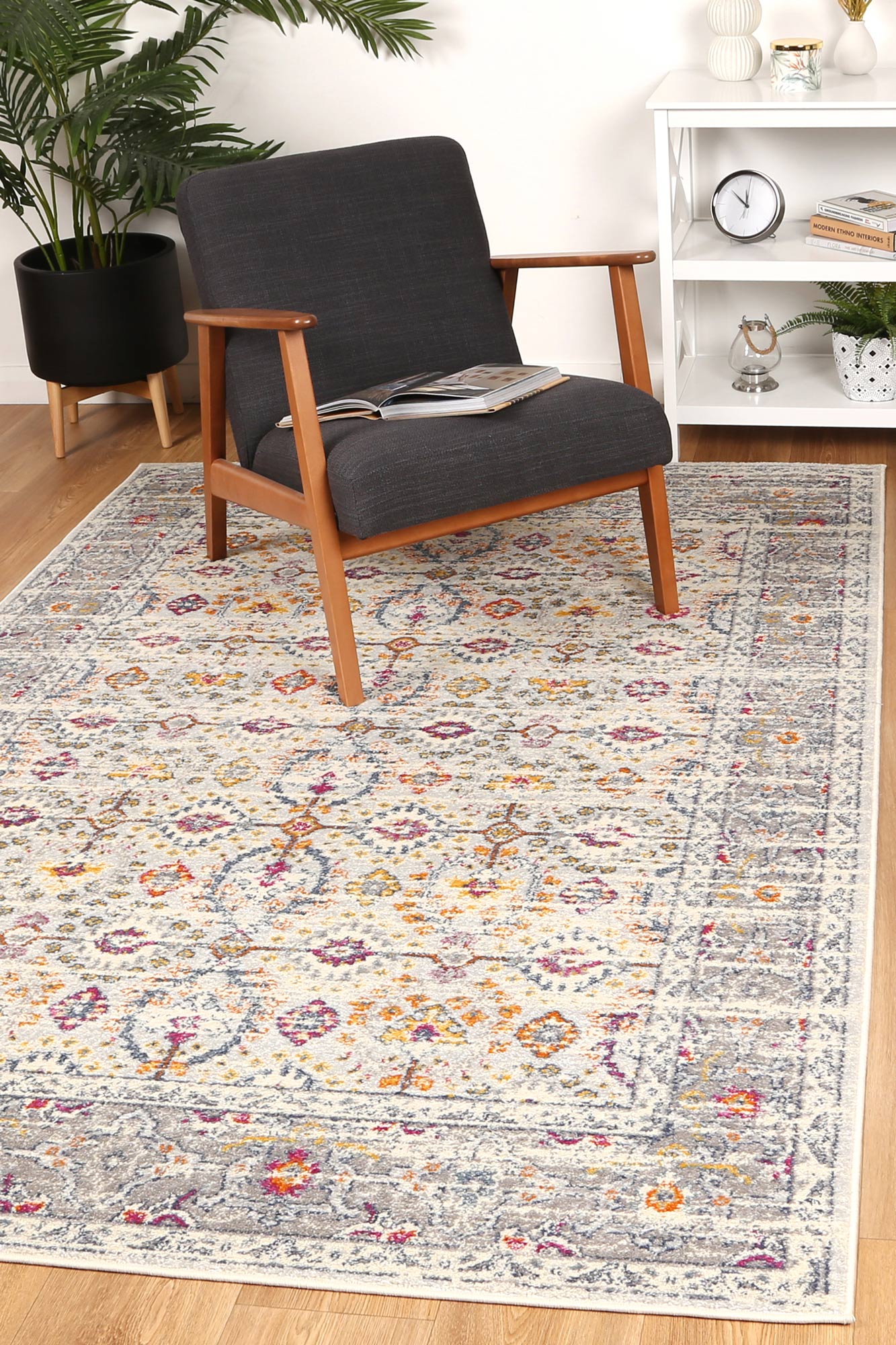 Roselle Ferla Grey & Multi Transitional Rug