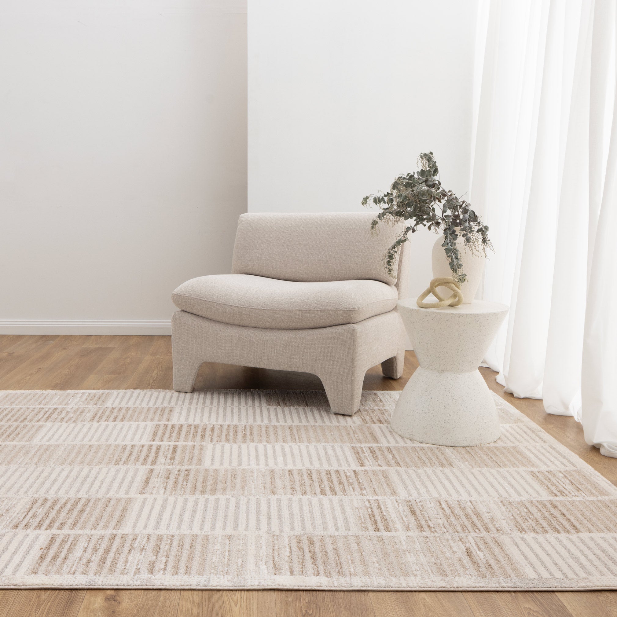 Ashen Modern Stripes Grey and Beige Rug - T100