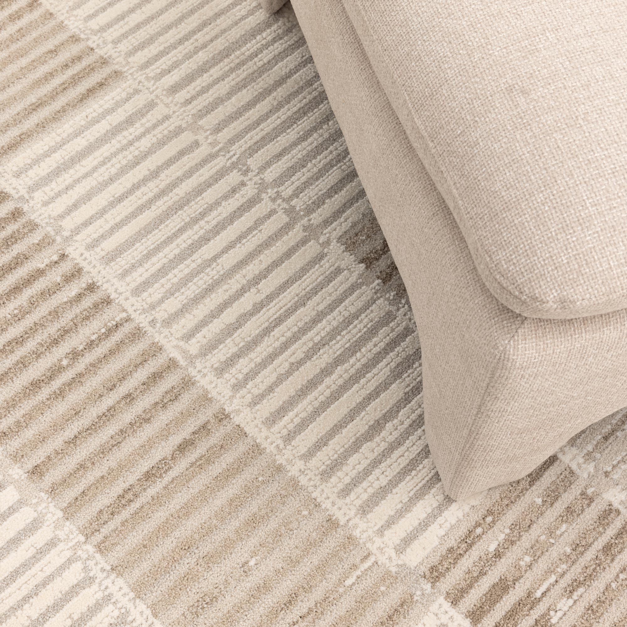 Ashen Modern Stripes Grey and Beige Rug - T100