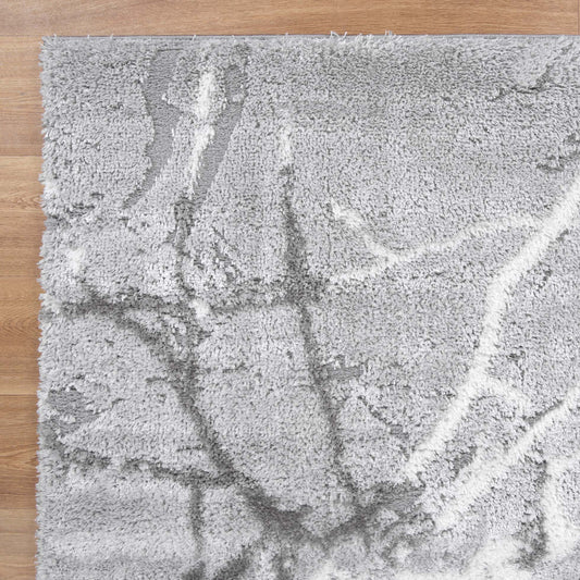 Pebble Abstract Silver Shag Rug