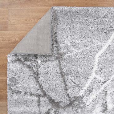 Pebble Abstract Silver Shag Rug