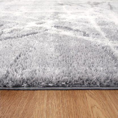 Pebble Abstract Silver Shag Rug