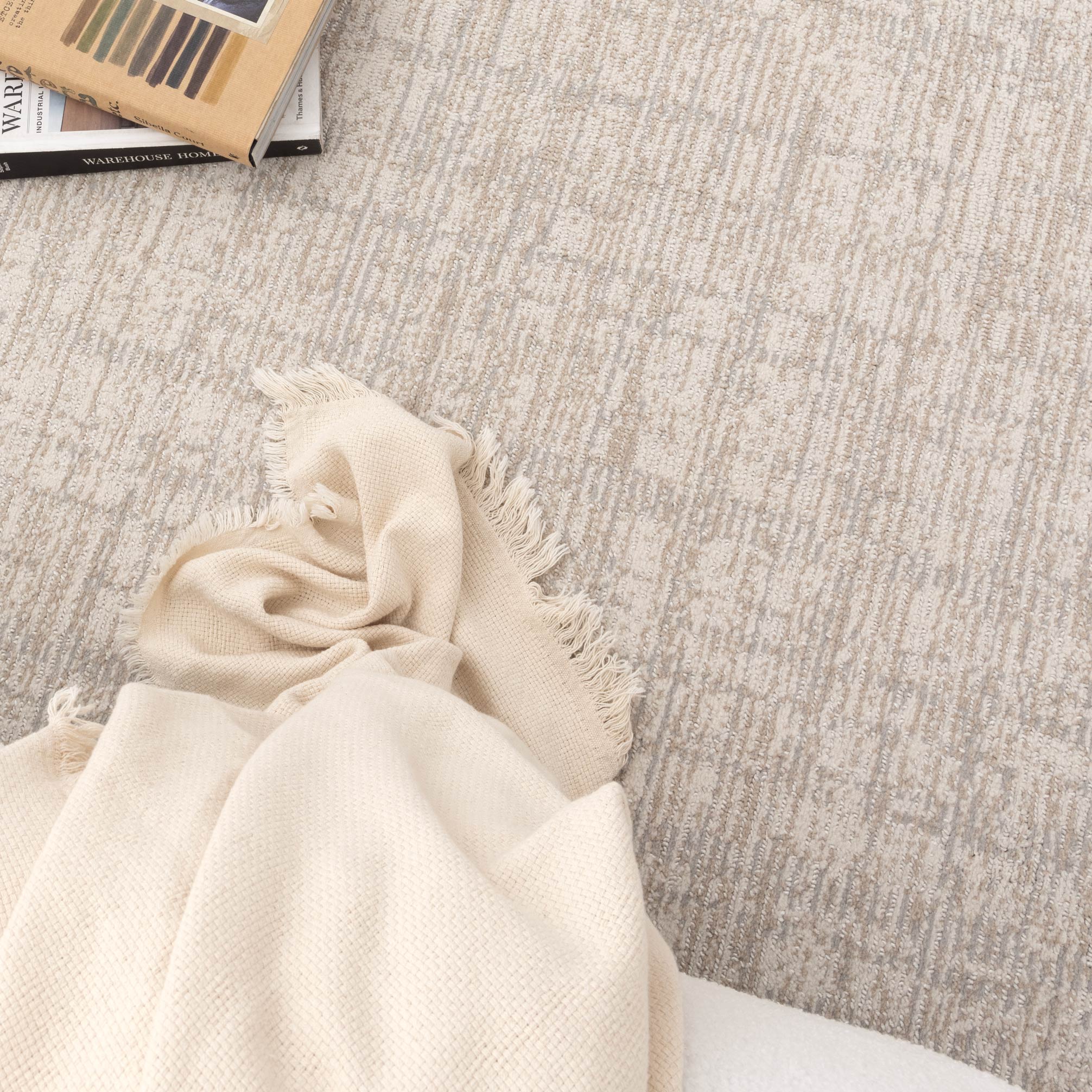 Solstice Distressed Lines Grey Beige Rug - TOS4