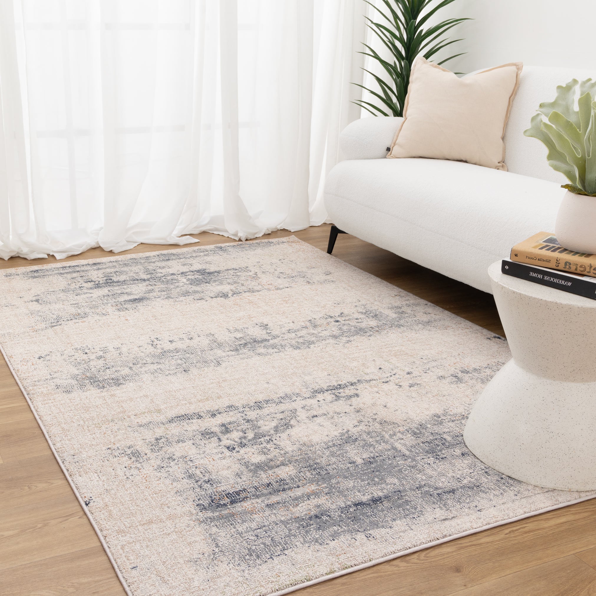 Solstice Distressed Splash Beige Blue Rug TOS5