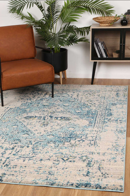 Zeyra Faded Cream & Blue Transitional Rug