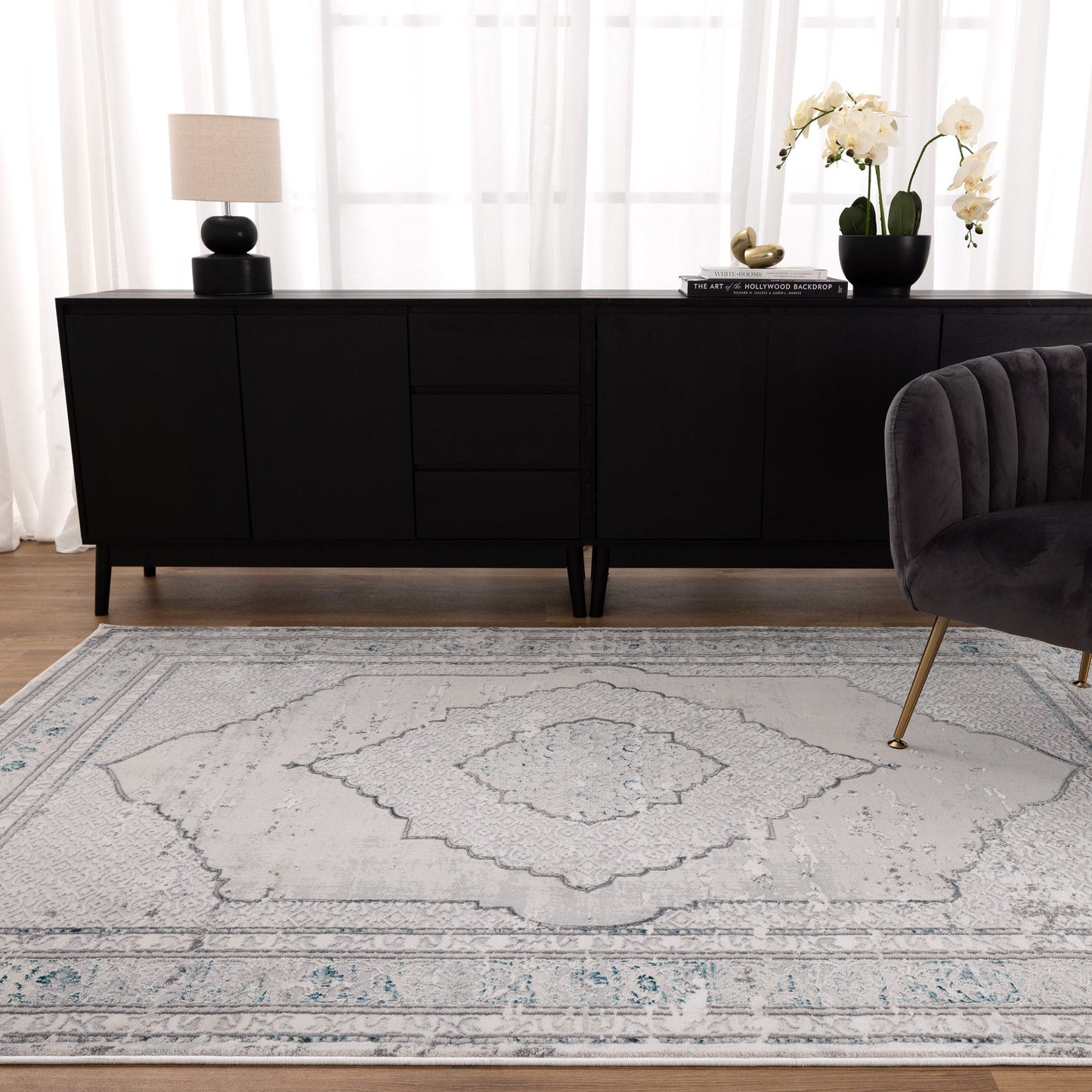 Canyon Oriental Grey Blue Rug